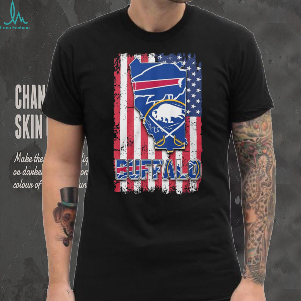 Buffalo Sports City Pride American Flag Crest Graphic T Shirt