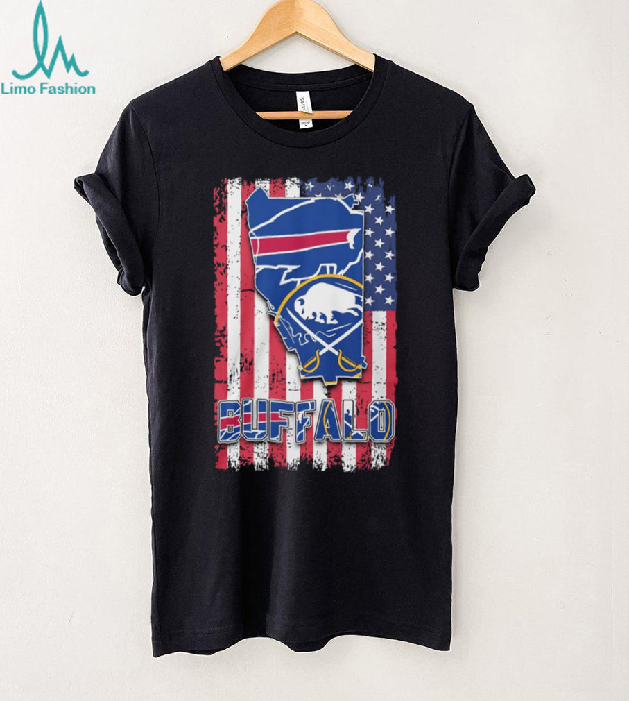 Buffalo Sports City Pride American Flag Crest Graphic T Shirt
