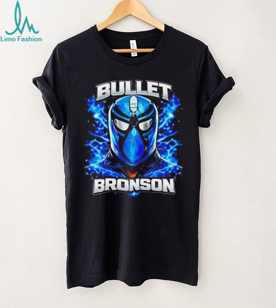 Bullet Bronson Blue Wrestling Mask Lightning Graphic T Shirt