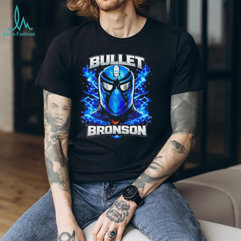 Bullet Bronson Blue Wrestling Mask Lightning Graphic T Shirt