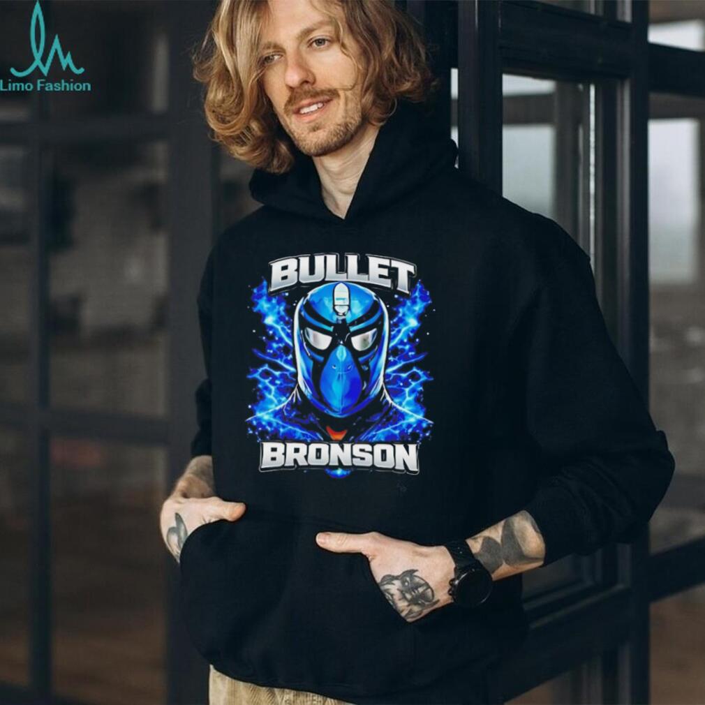 Bullet Bronson Blue Wrestling Mask Lightning Graphic T Shirt