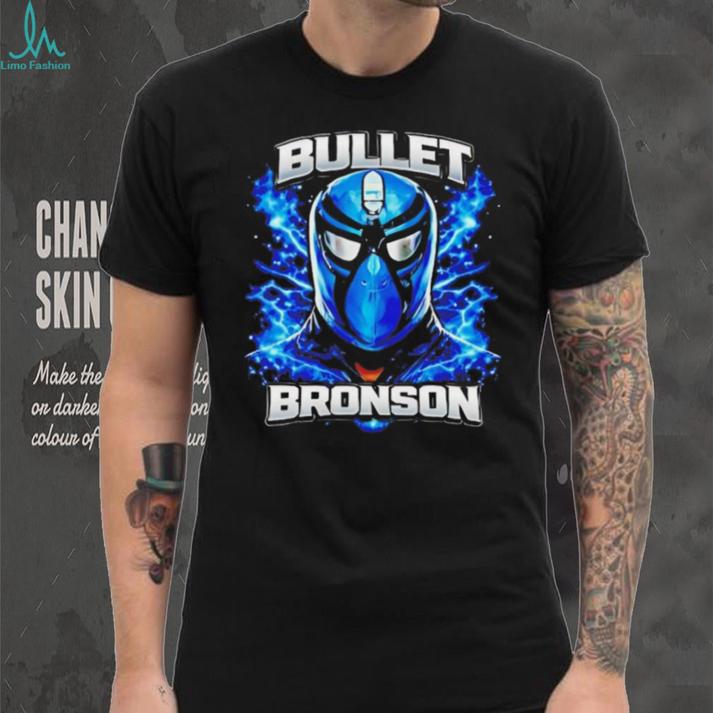 Bullet Bronson Blue Wrestling Mask Lightning Graphic T Shirt