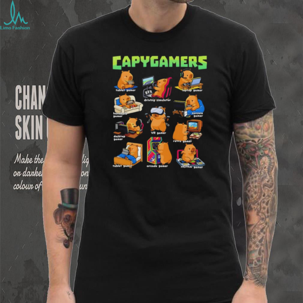 Capygamers Funny Capybara Video Game Types Gaming Lovers T Shirt