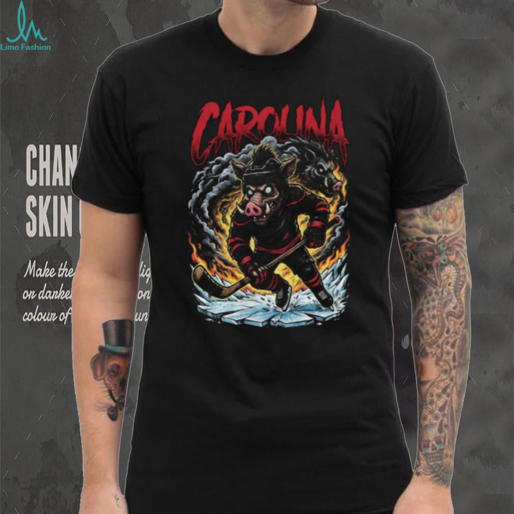 Carolina Hockey Wild Boar Mascot Fire Smoke Graphic T Shirt