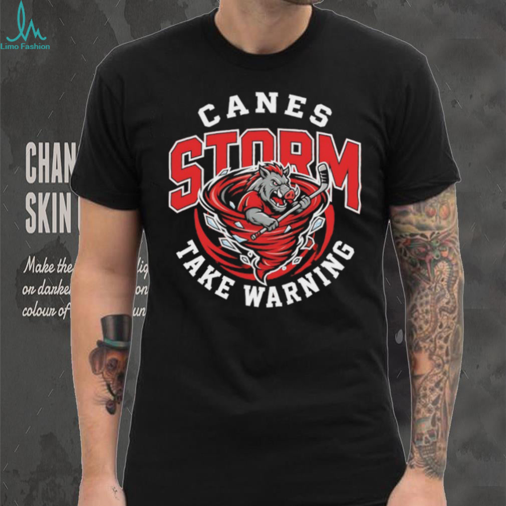 Carolina Hurricanes Canes Storm Take Warning Hockey Mascot Vintage Retro Men Women Fans T Shirt