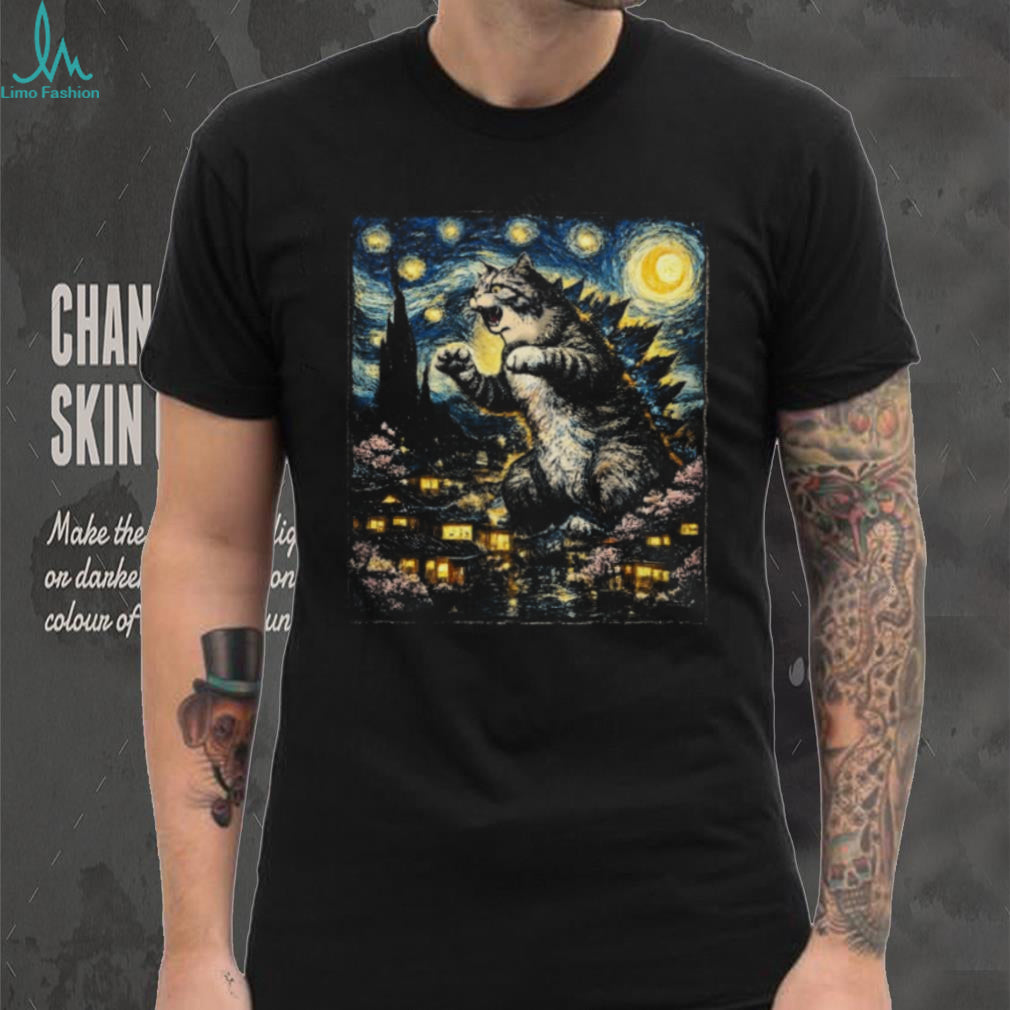 Catzilla Starry Night Van Gogh Mashup Kaiju Cat T Shirt