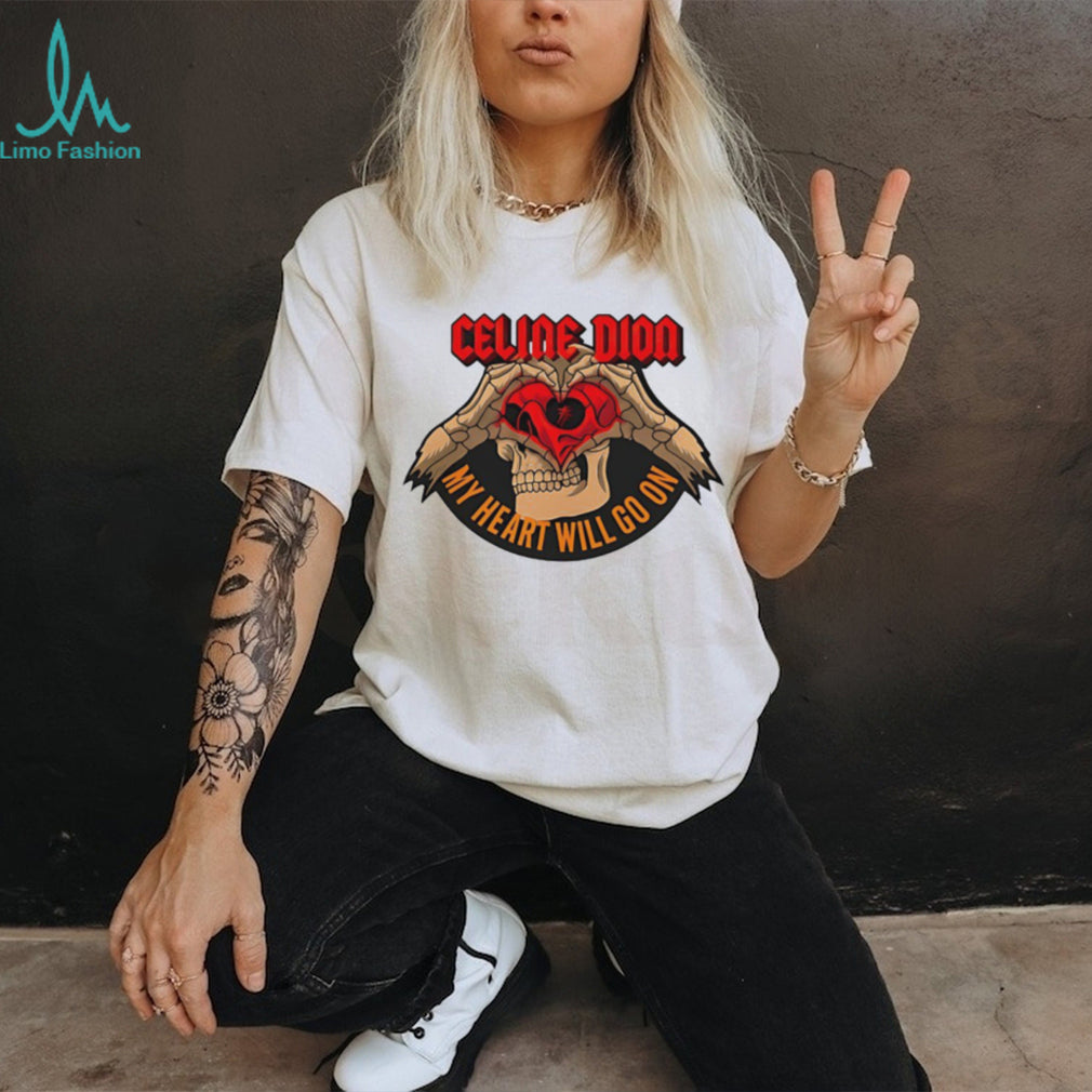 Celine Dion My Heart Will Go On Metal Skull Hand Heart Graphic T Shirt