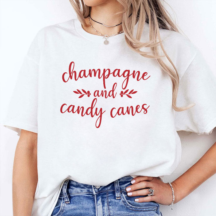 Champagne And Candy Canes Christmas T Shirt