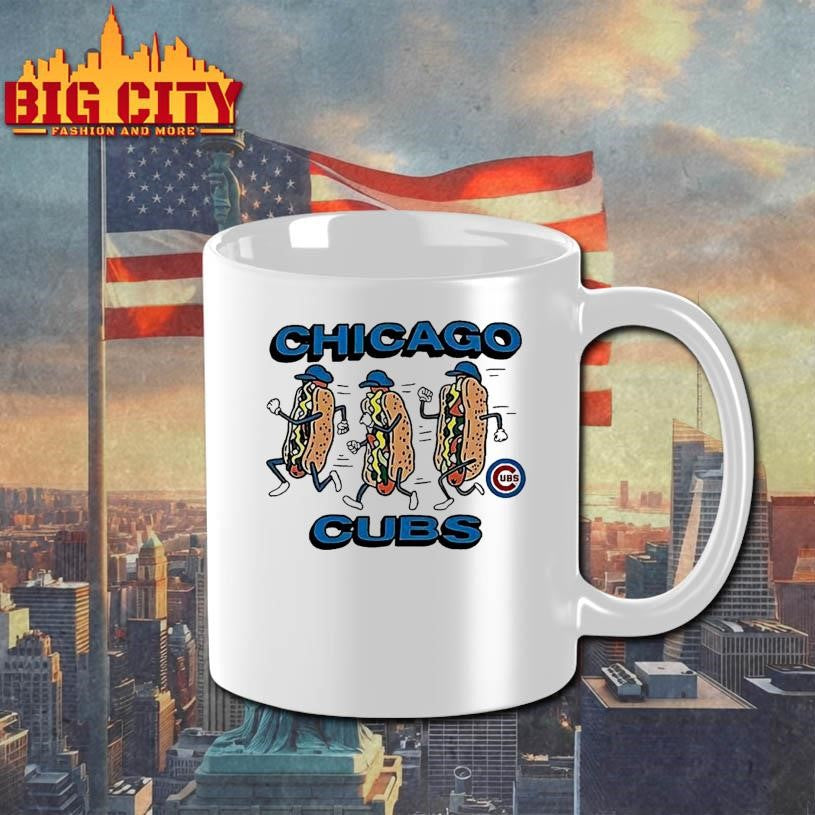 Chicago Cubs Three Running Hot Dogs Wearing Blue Hats And Gloves Sports Graphic Shirt