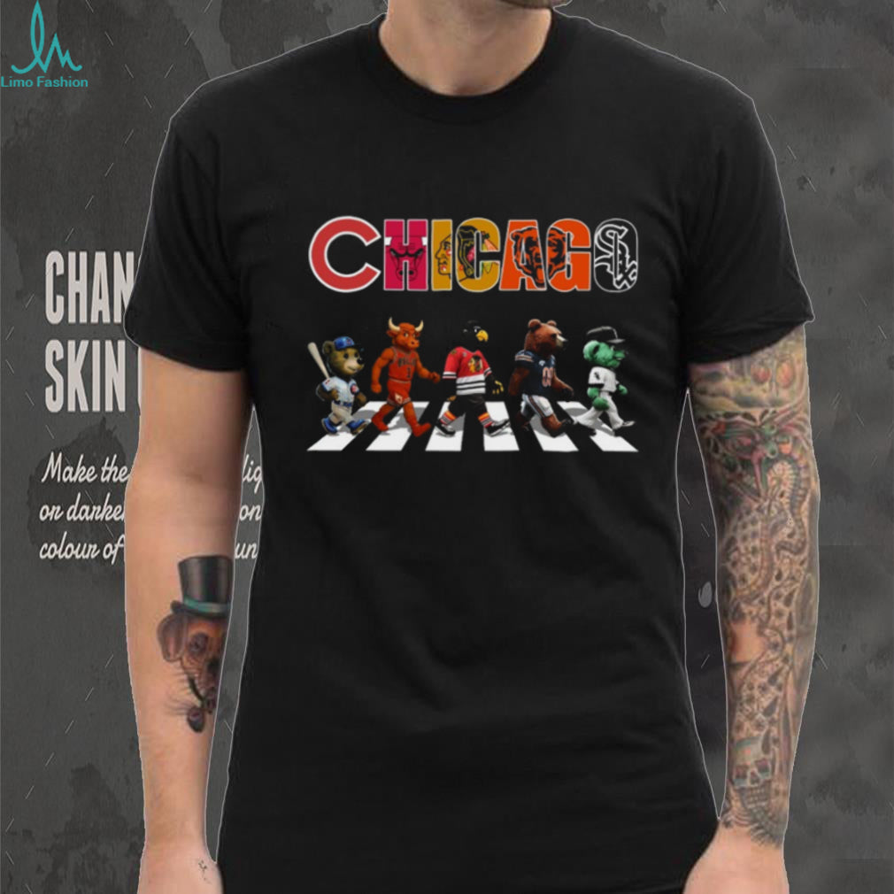 Chicago Sports Legends Mascots Abbey Road Parody Cubs Bulls Blackhawks Bears T Shirt