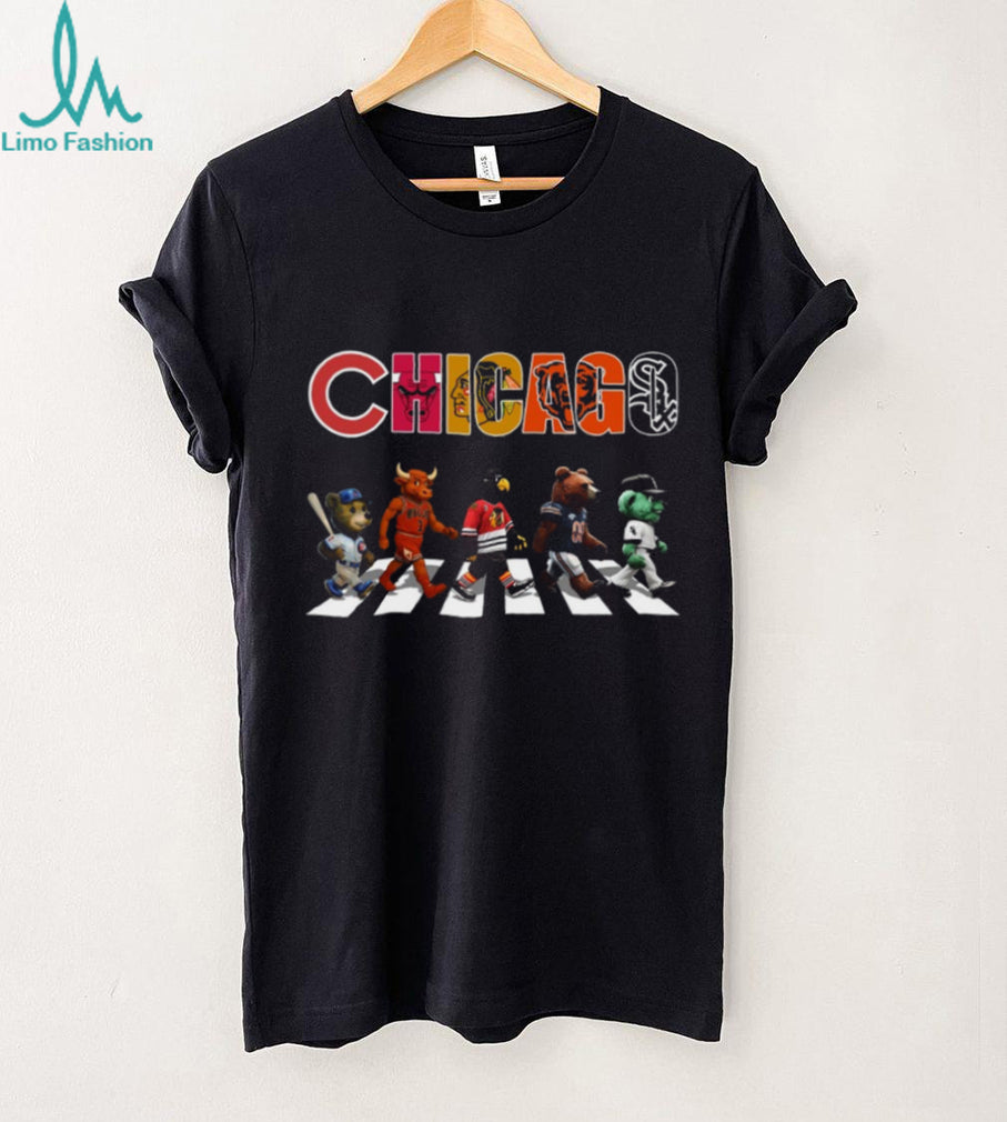 Chicago Sports Legends Mascots Abbey Road Parody Cubs Bulls Blackhawks Bears T Shirt