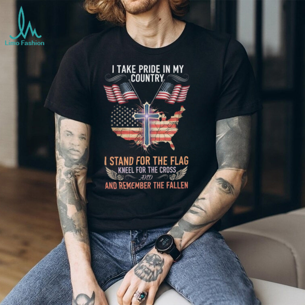 Christian Patriotic US Flag Cross T Shirt Stand For The Flag Kneel For The Cross