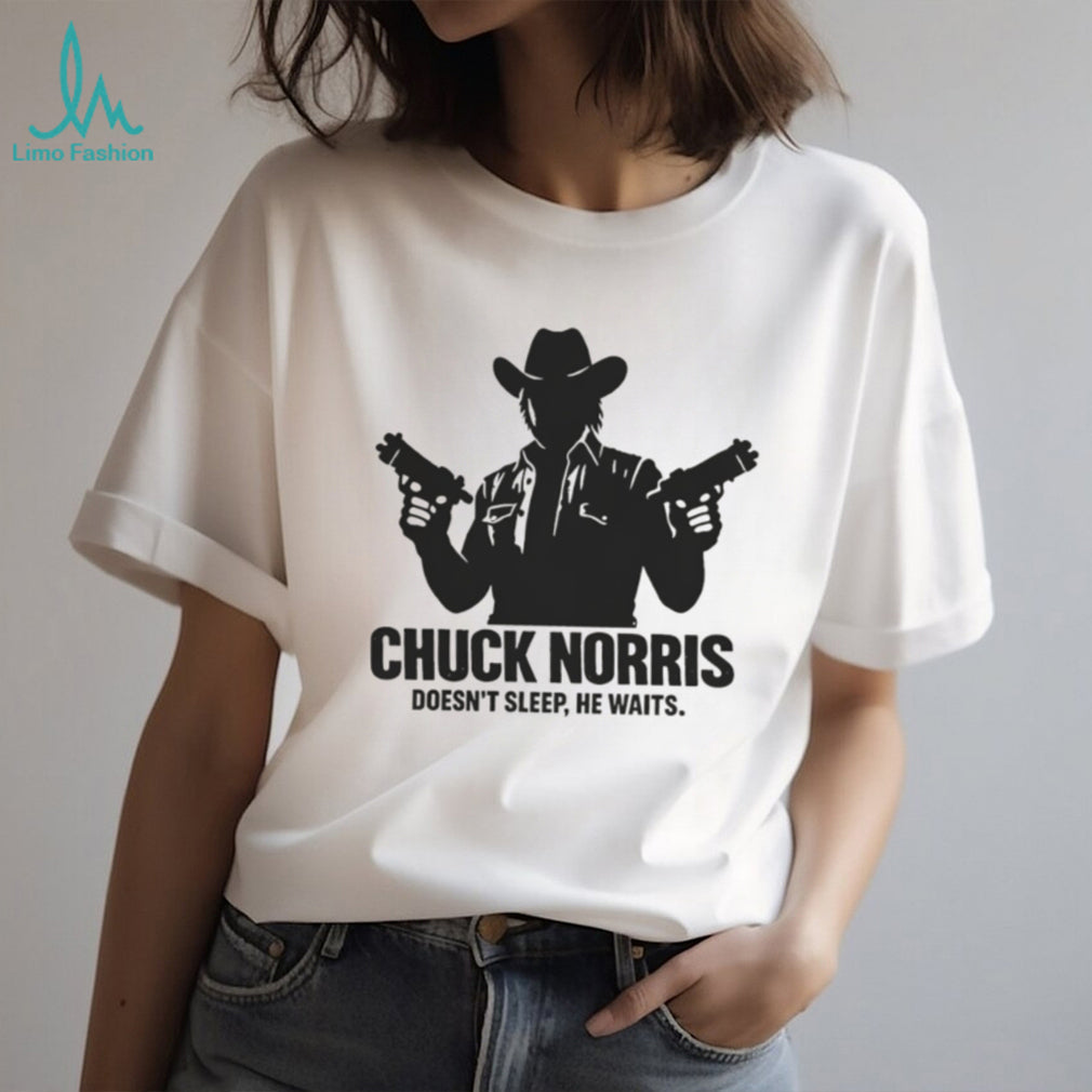 Chuck Norris Doesn’t Sleep He Waits Dual Pistols Silhouette Shirt