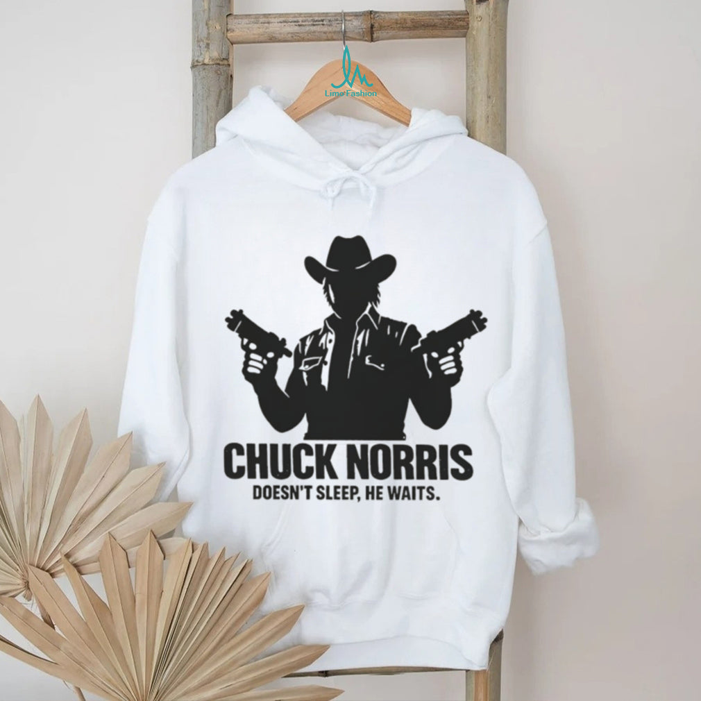 Chuck Norris Doesn’t Sleep He Waits Dual Pistols Silhouette Shirt
