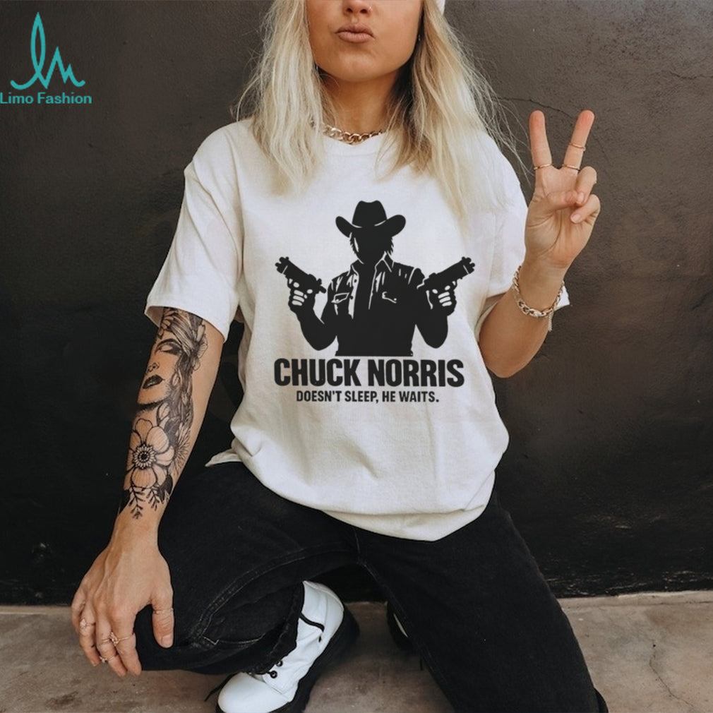 Chuck Norris Doesn’t Sleep He Waits Dual Pistols Silhouette Shirt