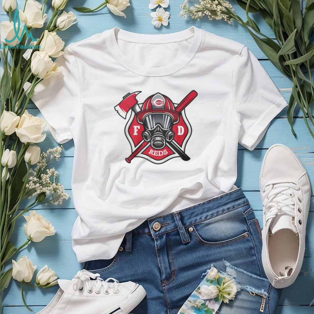 Cincinnati Reds Fire Department FD Logo Baseball Fans First Responders White T Shirt