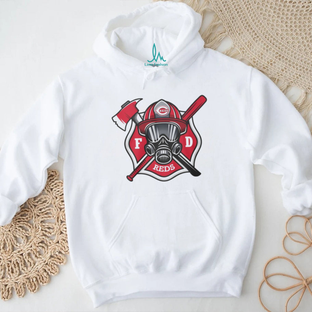 Cincinnati Reds Fire Department FD Logo Baseball Fans First Responders White T Shirt