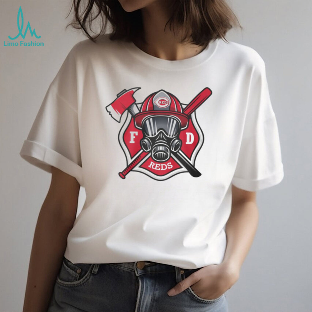 Cincinnati Reds Fire Department FD Logo Baseball Fans First Responders White T Shirt