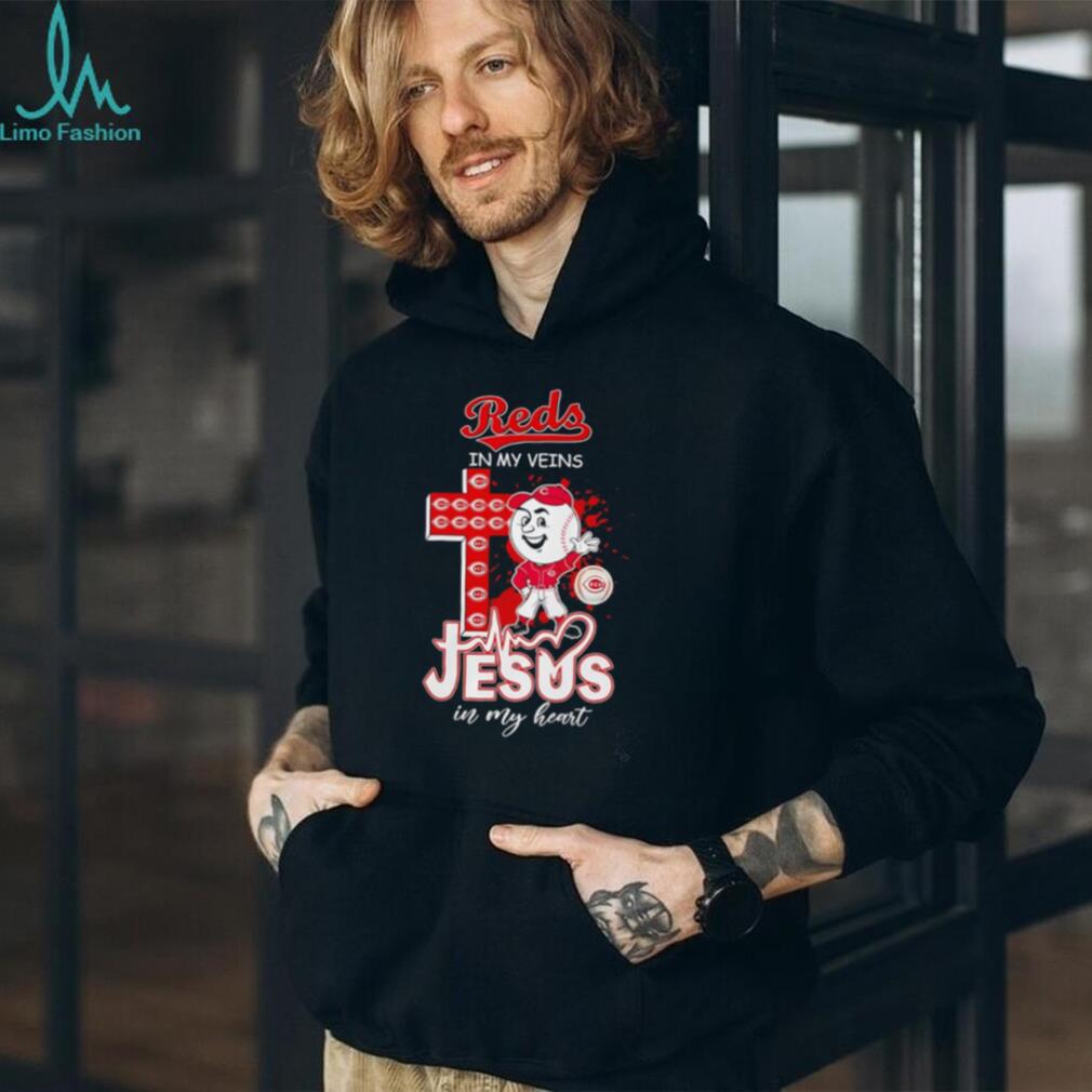 Cincinnati Reds In My Veins Jesus In My Heart Baseball Fan Religious T Shirt