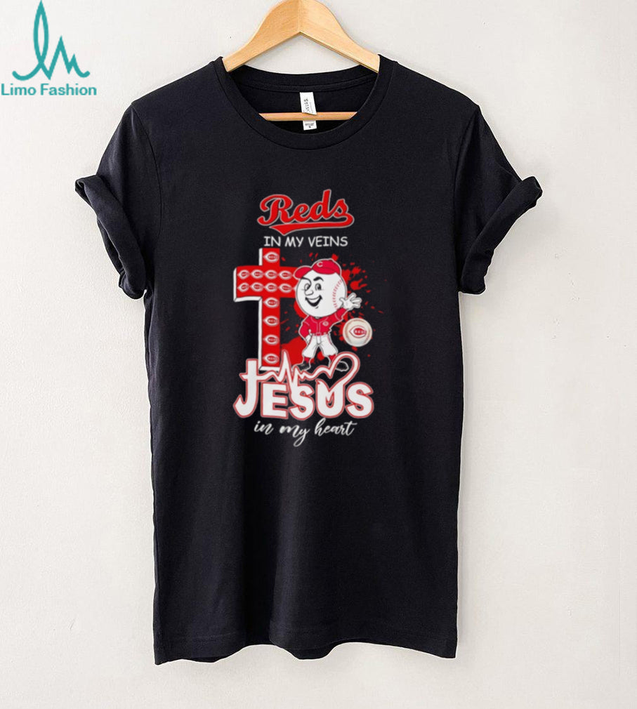 Cincinnati Reds In My Veins Jesus In My Heart Baseball Fan Religious T Shirt