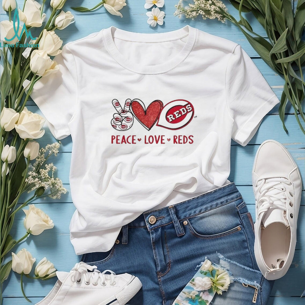 Cincinnati Reds Peace Love Reds Baseball Logo T Shirt