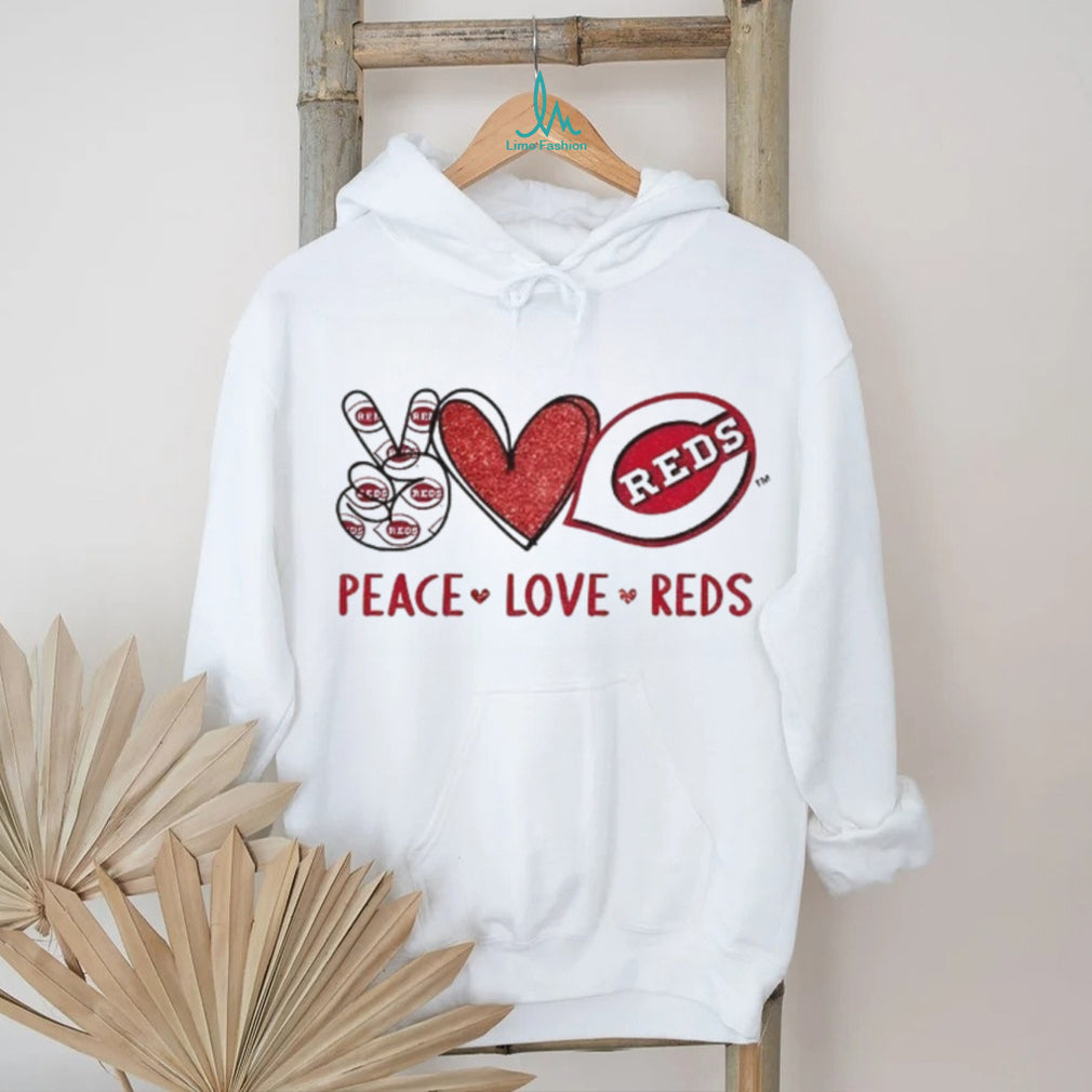 Cincinnati Reds Peace Love Reds Baseball Logo T Shirt