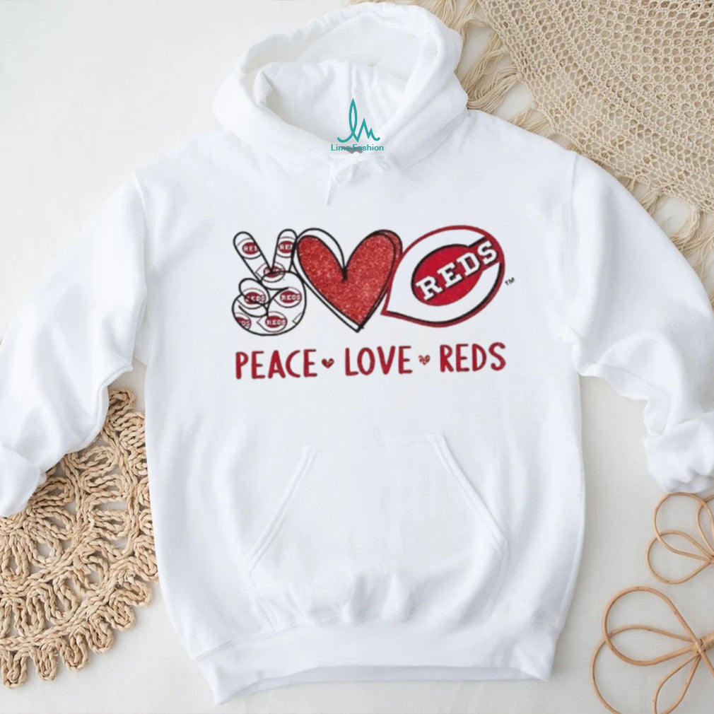 Cincinnati Reds Peace Love Reds Baseball Logo T Shirt