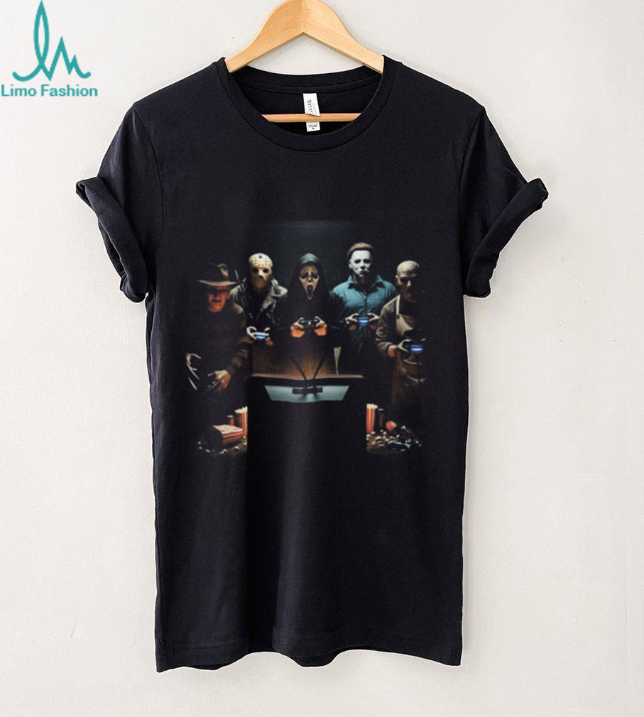 Classic Horror Movie Villains Playing Video Games Funny T Shirt