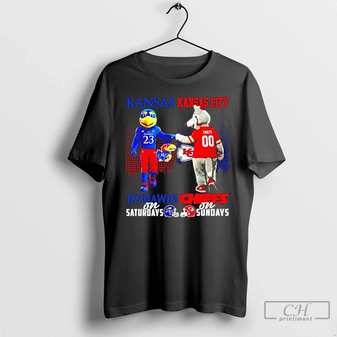 Classic Kansas Jayhawks Saturdays Vs Kansas City Chiefs Sundays Mascot Skyline T-Shirts
