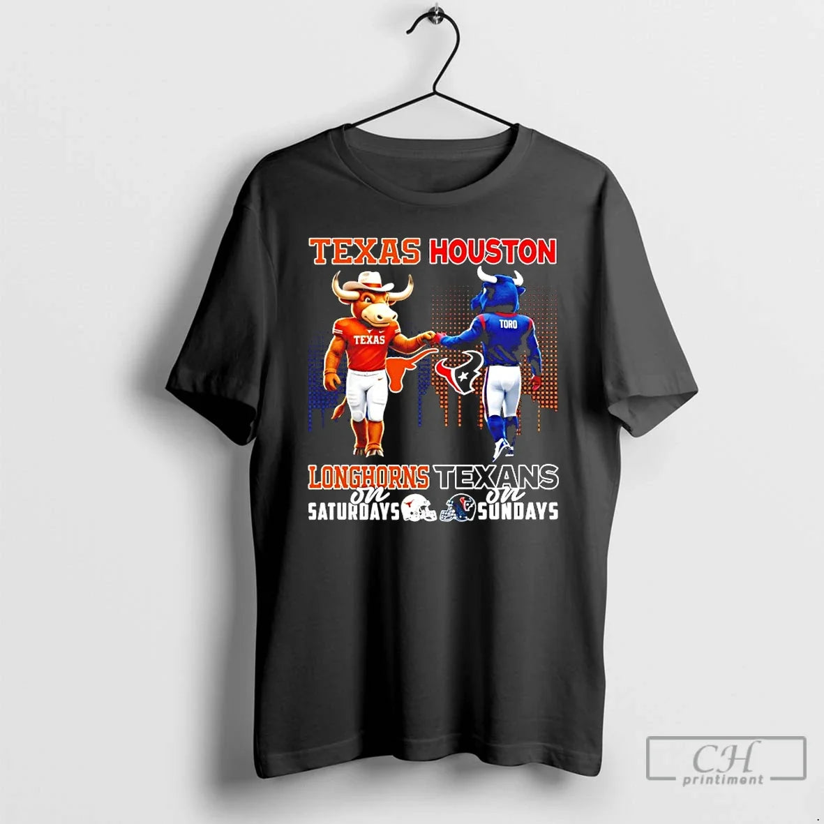 Classic Texas Longhorns Saturdays Vs Houston Texans Sundays Mascot Skyline T-Shirts