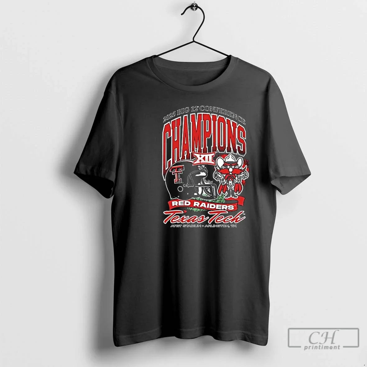 Classic Texas Tech Red Raiders 2025 Big 12 Football Champions Mascot Circle Black T-Shirts