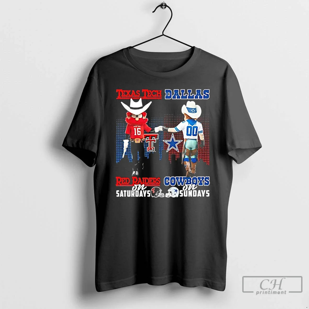 Classic Texas Tech Red Raiders Saturdays Vs Dallas Cowboys Sundays Mascot Skyline T-Shirts