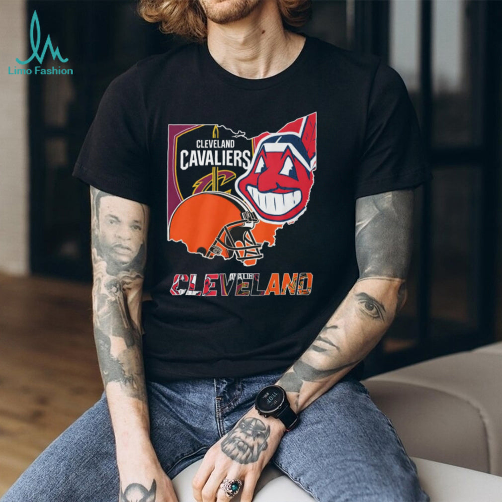 Cleveland Sports Teams Ohio State Map Graphic T Shirt