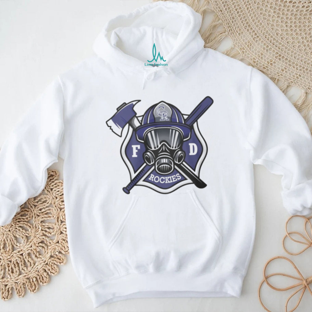 Colorado Rockies Fire Department FD Logo Baseball Fans First Responders White T Shirt