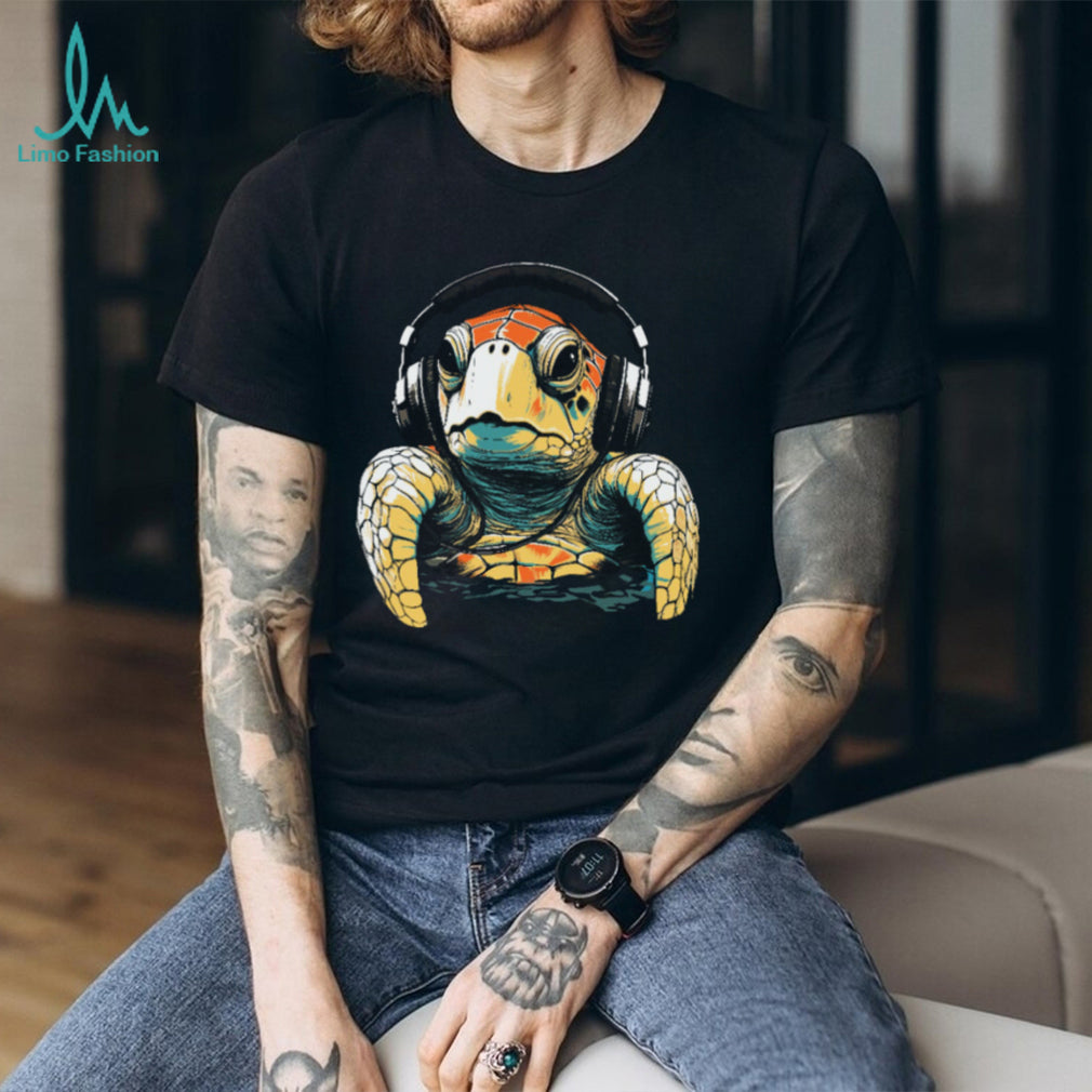 Colorful Sea Turtle Wearing DJ Headphones Graphic Tee