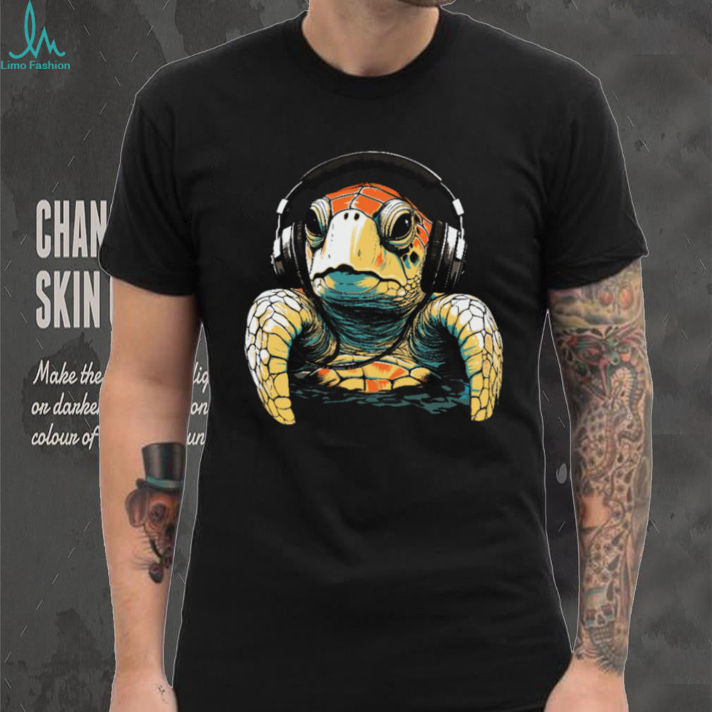 Colorful Sea Turtle Wearing DJ Headphones Graphic Tee