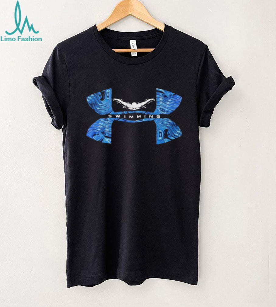 Competitive Swimming T Shirt Water Ripple Effect and Swimmer Silhouette