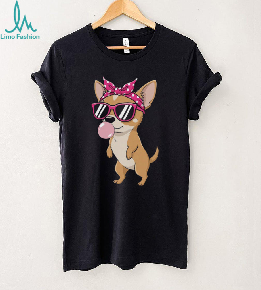 Cool Chihuahua Girl with Sunglasses and Pink Bow Bubblegum T Shirt