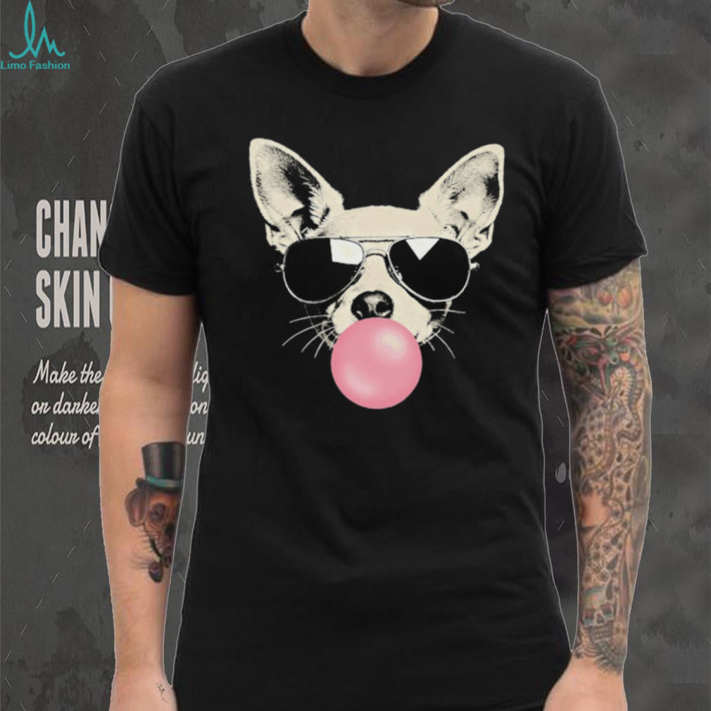 Cool Chihuahua Wearing Aviator Sunglasses Pink Bubblegum T Shirt