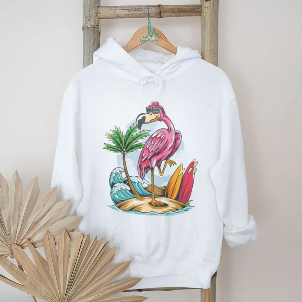 Cool Flamingo Surfer Beach Island Tropical Summer T shirt