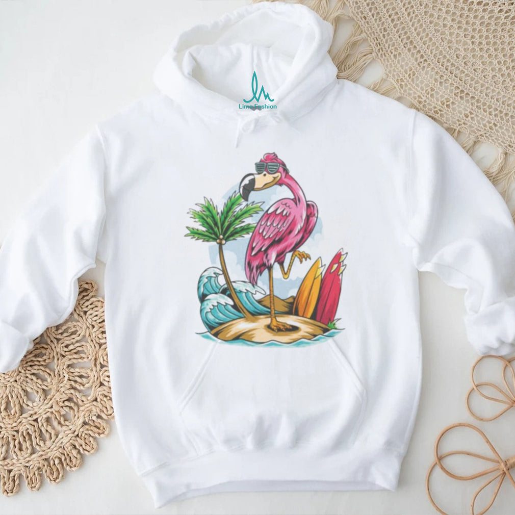 Cool Flamingo Surfer Beach Island Tropical Summer T shirt