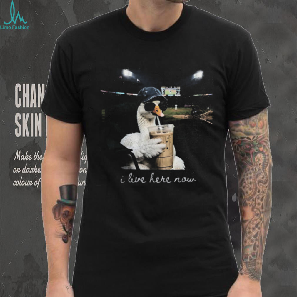 Cool Goose Drinking Iced Coffee at Baseball Stadium T Shirt