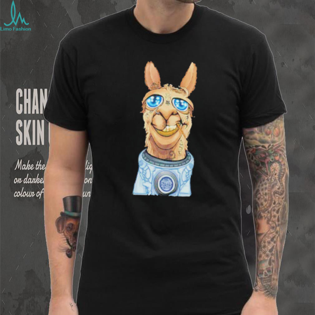 Cool Llama Sunglasses Astronaut Space Graphic Black Streetwear T Shirt