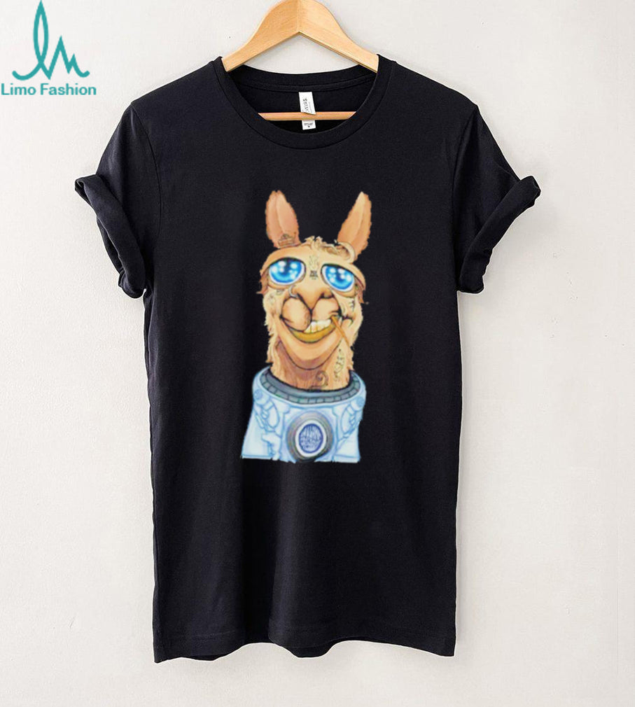 Cool Llama Sunglasses Astronaut Space Graphic Black Streetwear T Shirt
