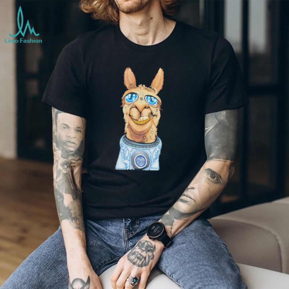 Cool Llama Sunglasses Astronaut Space Graphic Black Streetwear T Shirt