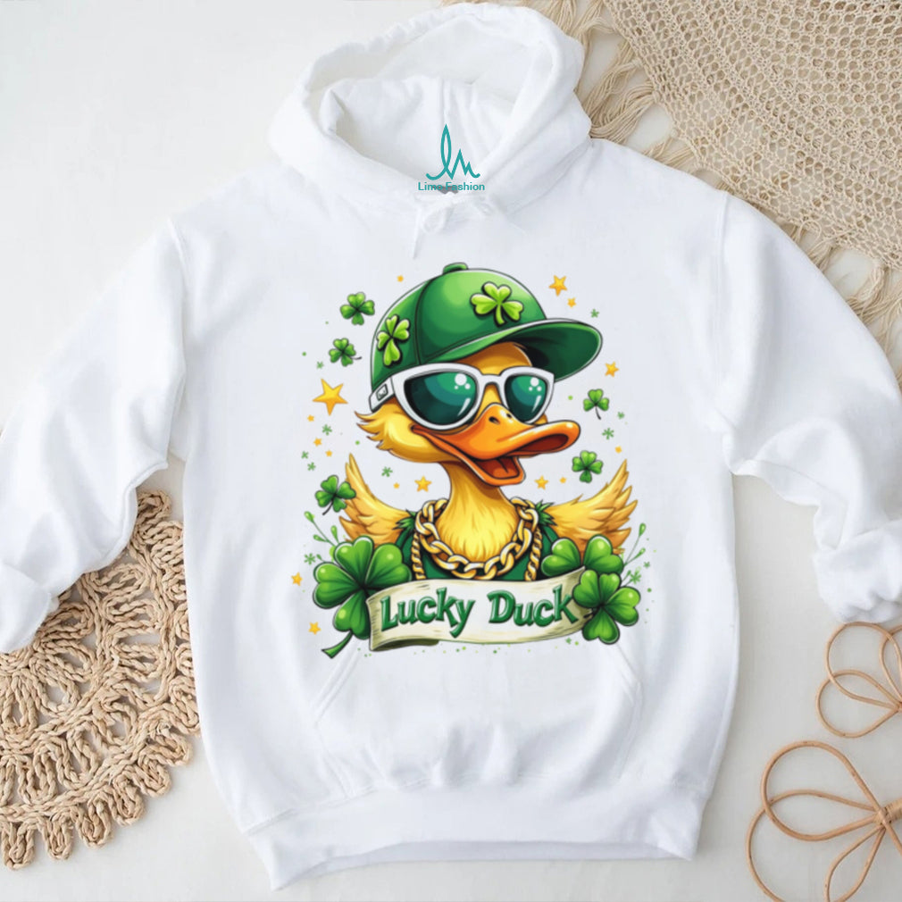 Cool Lucky Duck Wearing Sunglasses and Gold Chain St. Patrick’s Day T Shirt