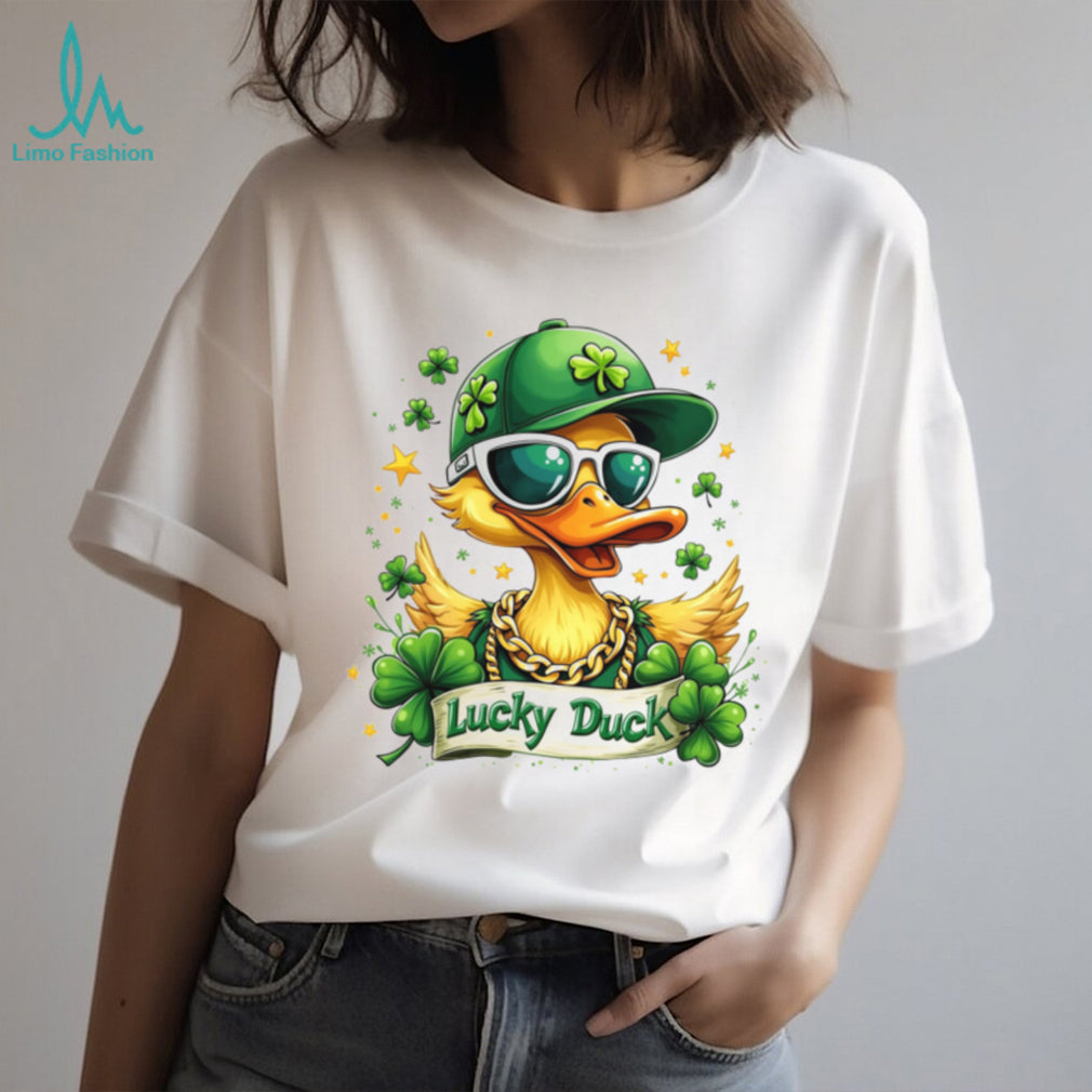 Cool Lucky Duck Wearing Sunglasses and Gold Chain St. Patrick’s Day T Shirt