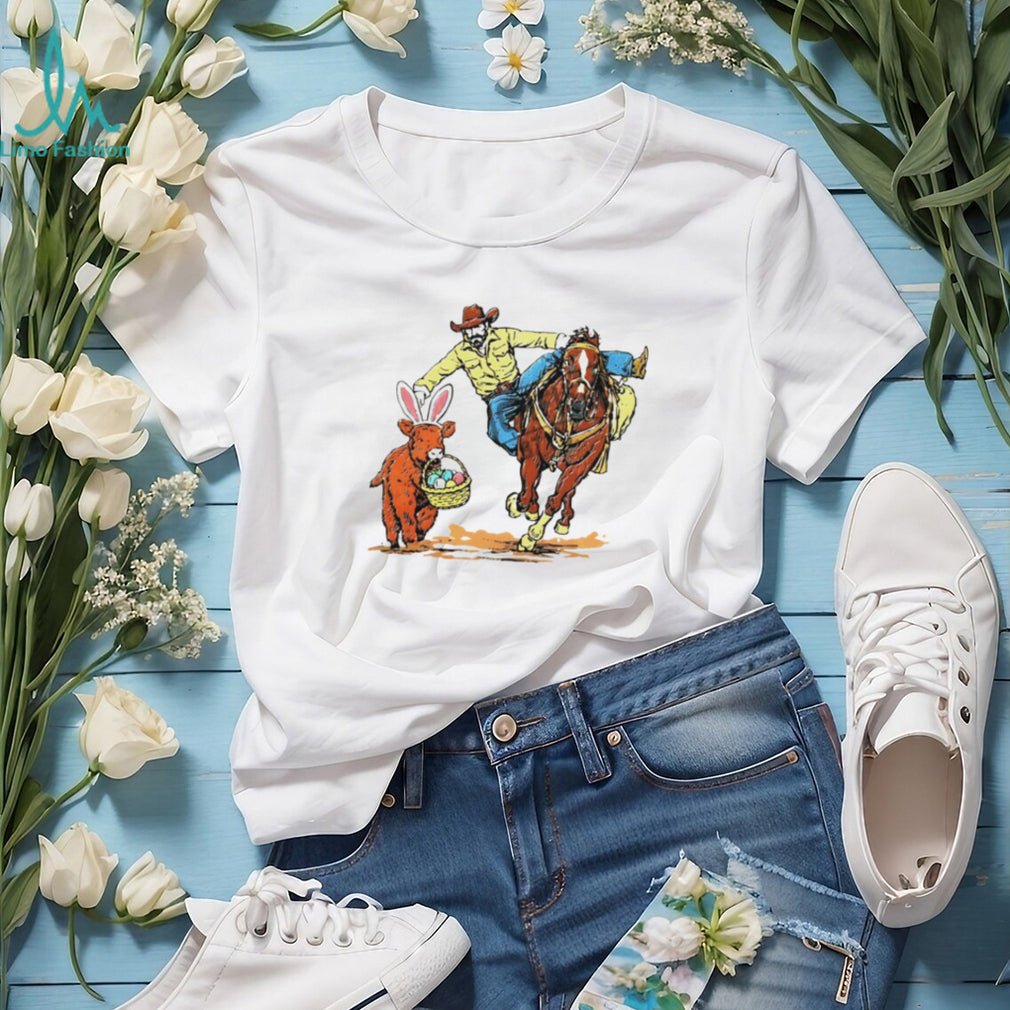 Cowboy Catching Easter Bunny Cow Western Graphic Shirt