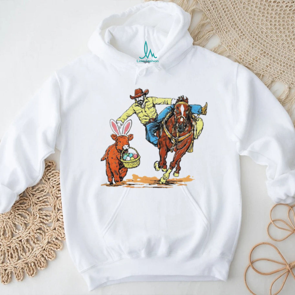 Cowboy Catching Easter Bunny Cow Western Graphic Shirt