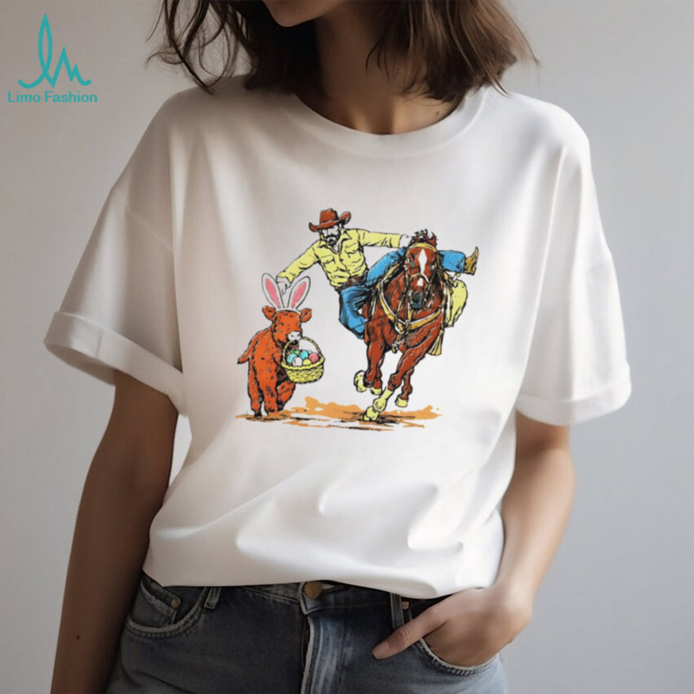 Cowboy Catching Easter Bunny Cow Western Graphic Shirt